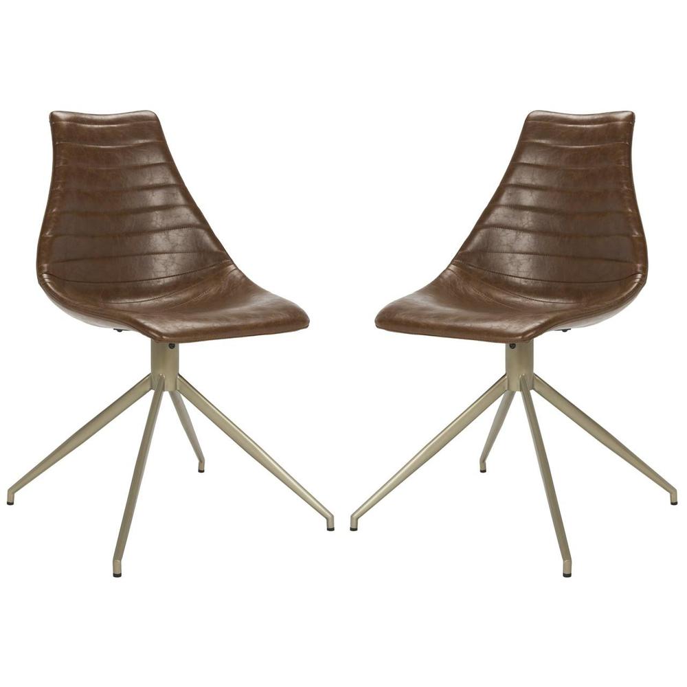 LYNETTE MIDCENTURY MODERN LEATHER SWIVEL DINING CHAIR. Picture 1