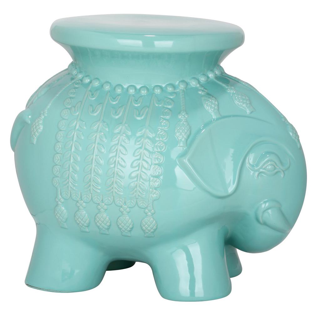 ROBIN'S EGG BLUE CERAMIC ELEPHANT STOOL. Picture 1