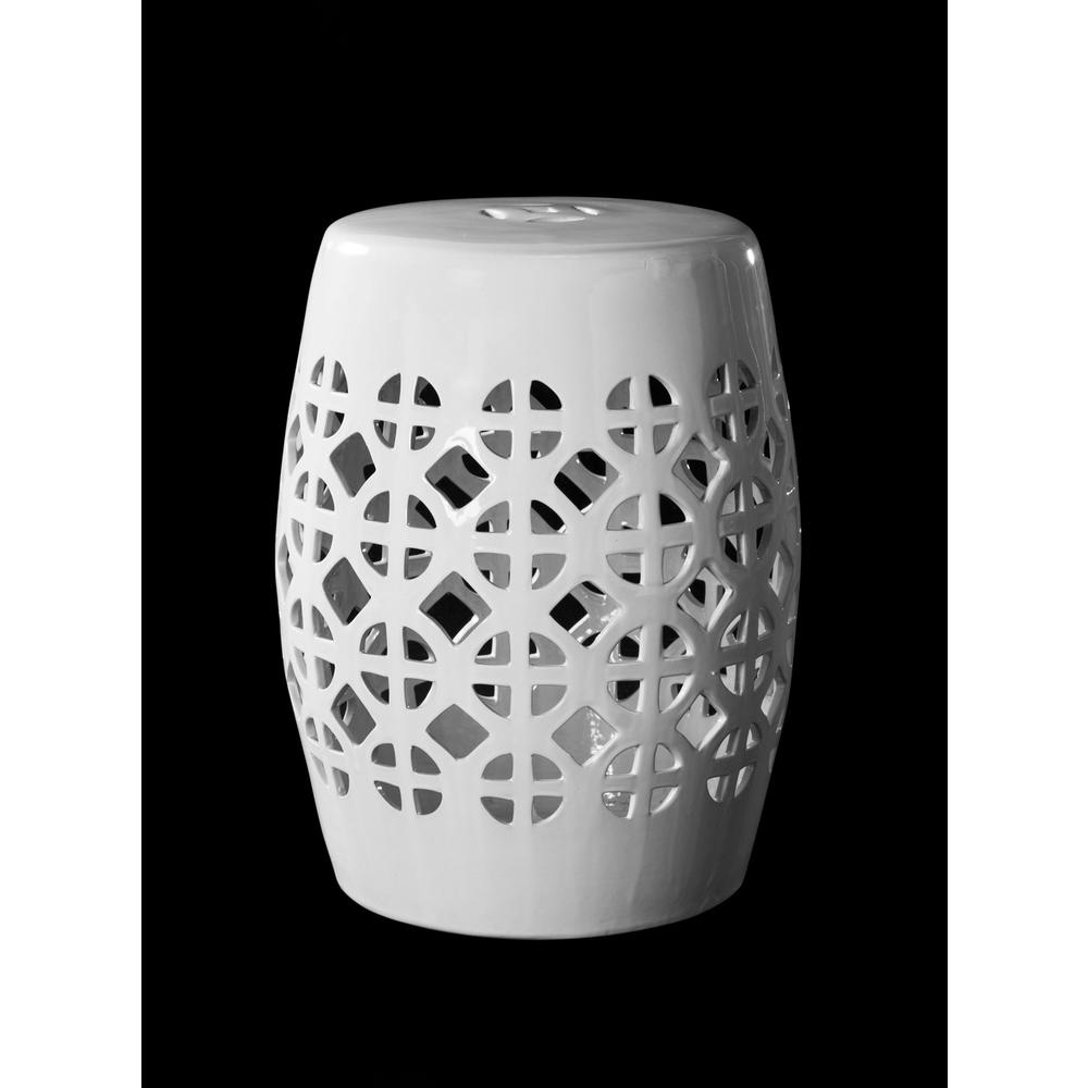 WHITE CIRCLE LATTICE GARDEN STOOL. Picture 1
