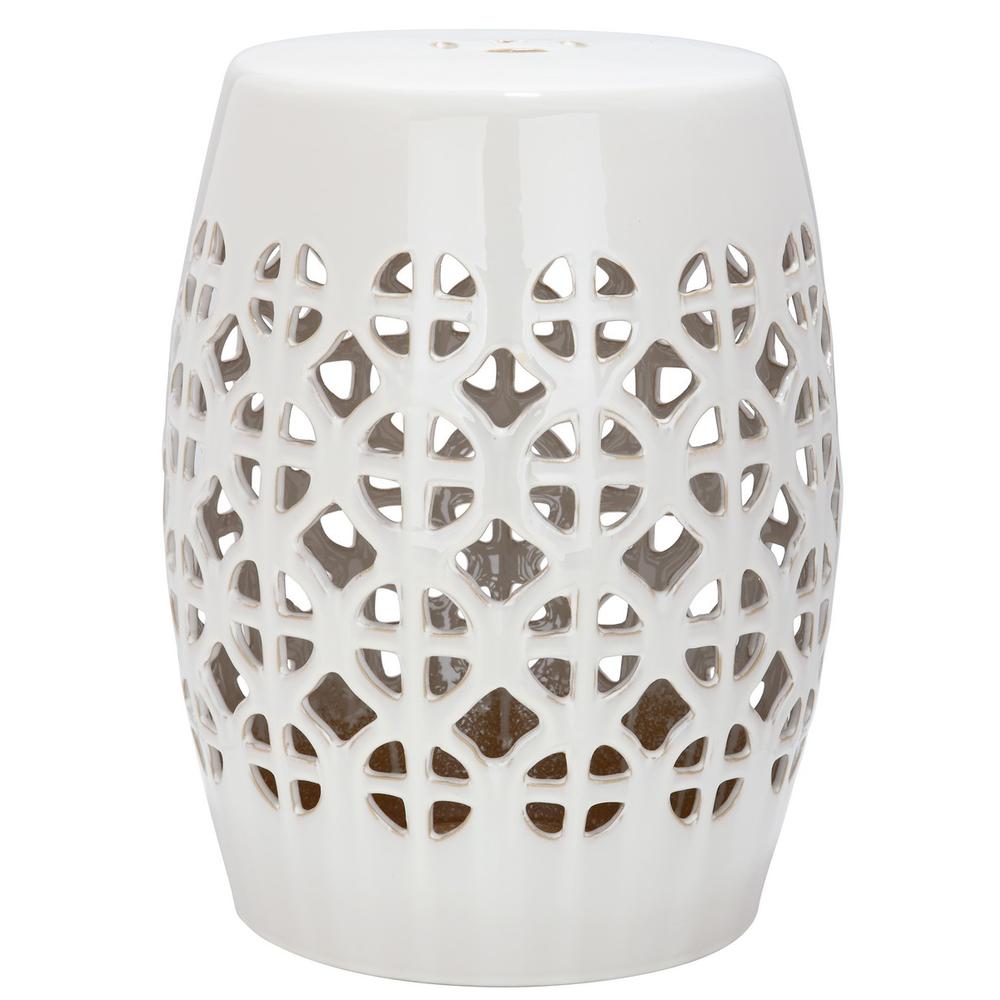 CREAM CIRCLE LATTICE GARDEN STOOL. Picture 1