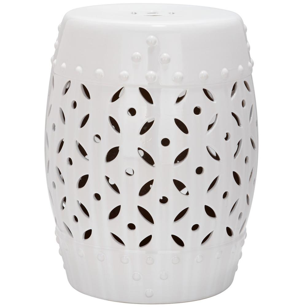 WHITE LATTICE COIN GARDEN STOOL. Picture 1