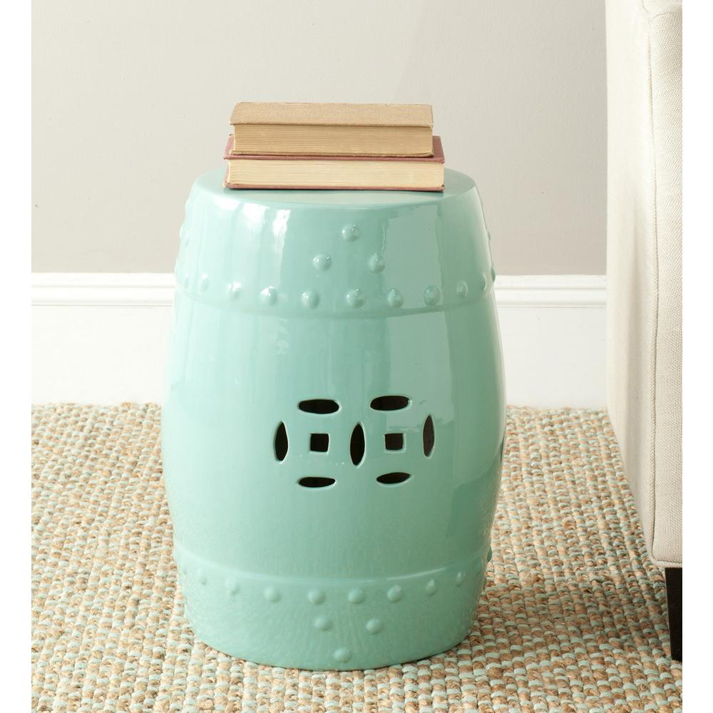 LIGHT AQUA MODERN MING GARDEN STOOL. Picture 1