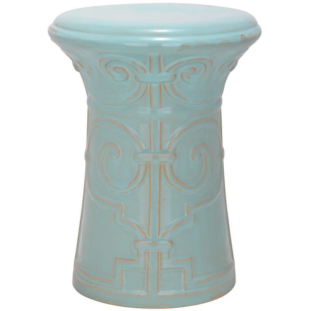 LIGHT AQUA IMPERIAL SCROLL GARDEN STOOL. Picture 1