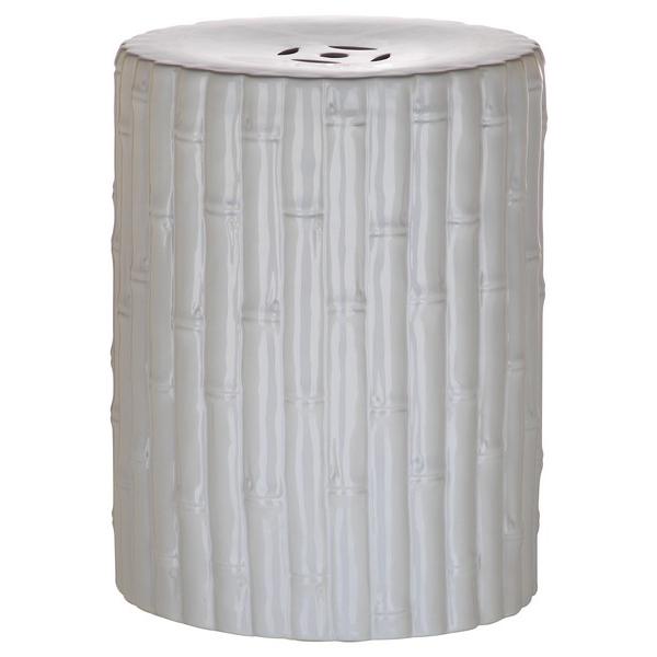 Bamboo Garden Stool, White. Picture 1