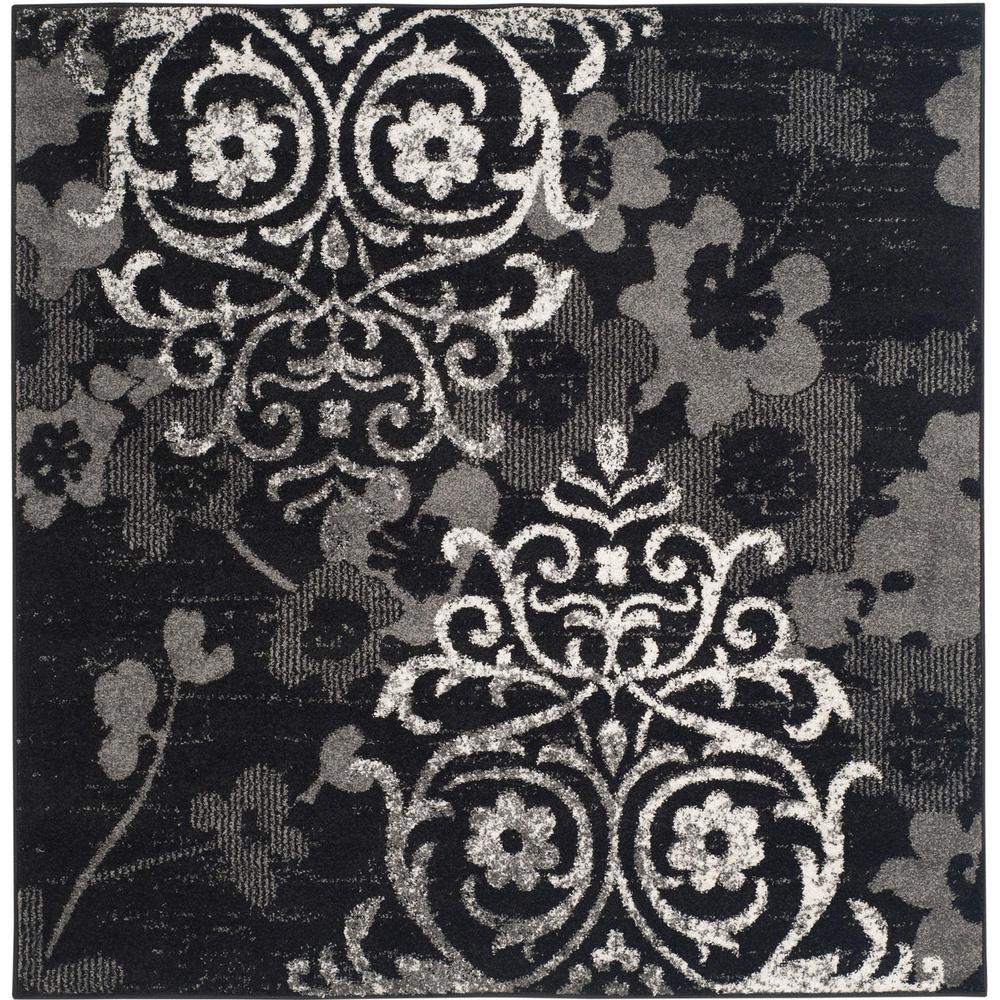 Adirondack, BLACK / SILVER, 4' X 4' Square, Area Rug, ADR114A-4SQ. Picture 1