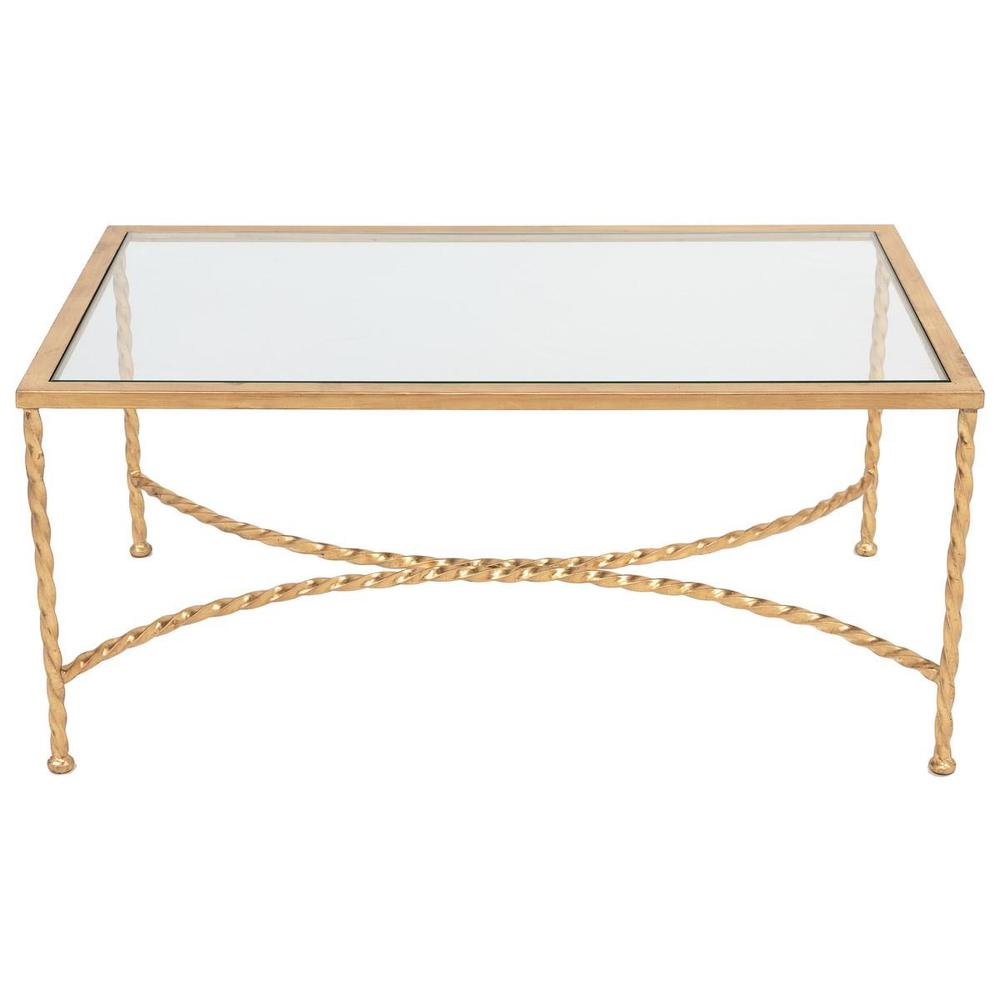 American Homes Collection Matilda Gold Leaf Glass Couture Coffee Table. Picture 2