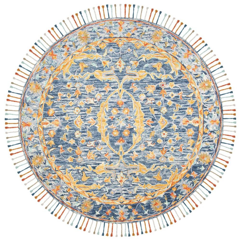 ASPEN, BLUE / RUST, 7' X 7' Round, Area Rug, APN116M-7R. Picture 1