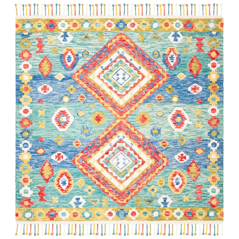 ASPEN, GREEN / RED, 7' X 7' Square, Area Rug. Picture 1