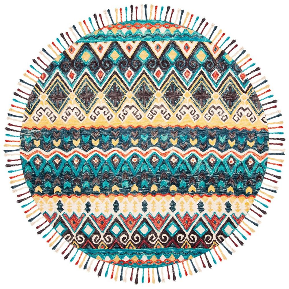 ASPEN, BLUE / RED, 7' X 7' Round, Area Rug, APN137A-7R. Picture 1