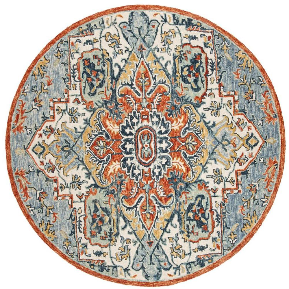 ASPEN, BLUE / RUST, 7' X 7' Round, Area Rug, APN312A-7R. Picture 1