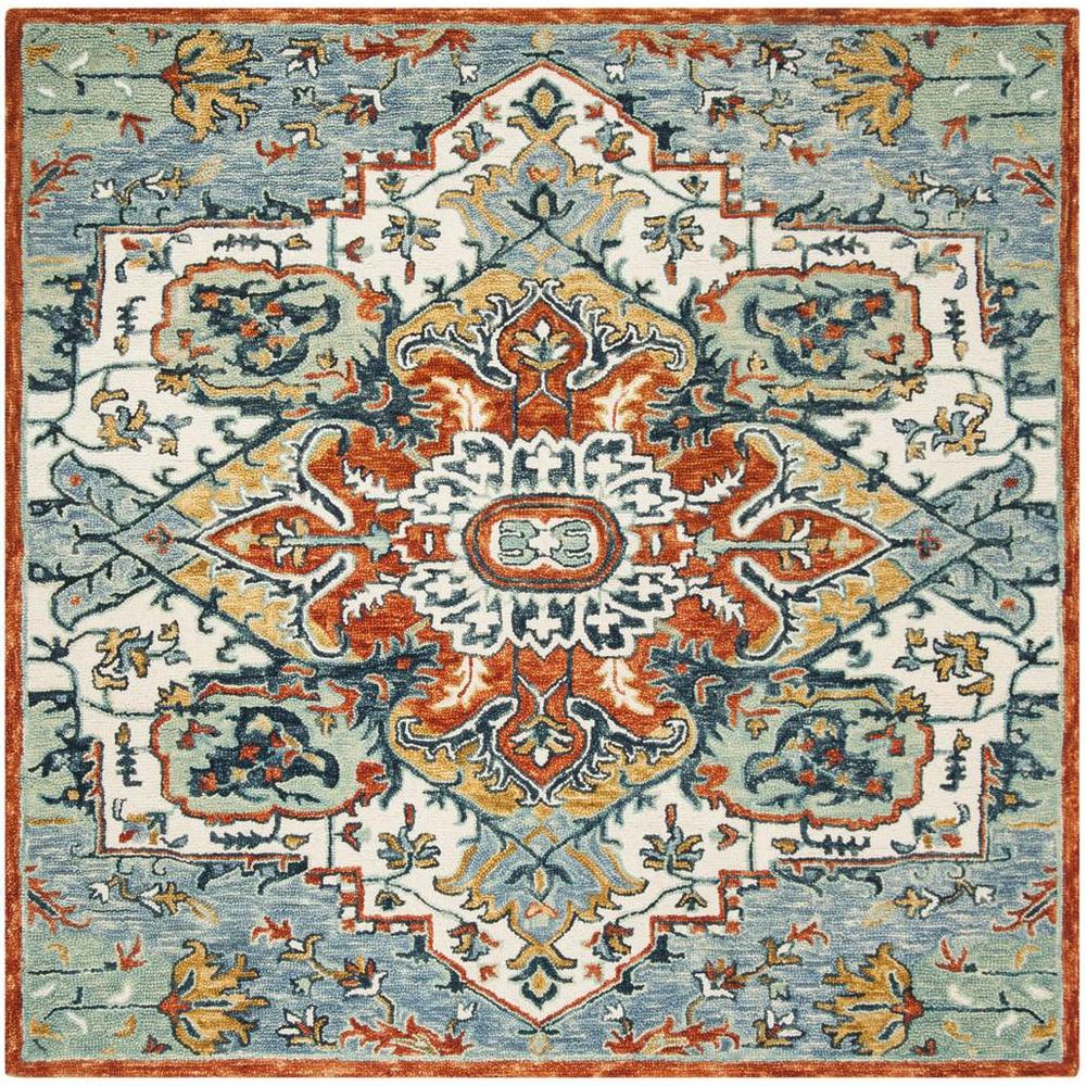 ASPEN, BLUE / RUST, 7' X 7' Square, Area Rug, APN312A-7SQ. Picture 1