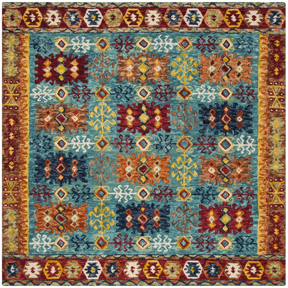 ASPEN, BLUE / RED, 7' X 7' Square, Area Rug, APN503A-7SQ. Picture 1