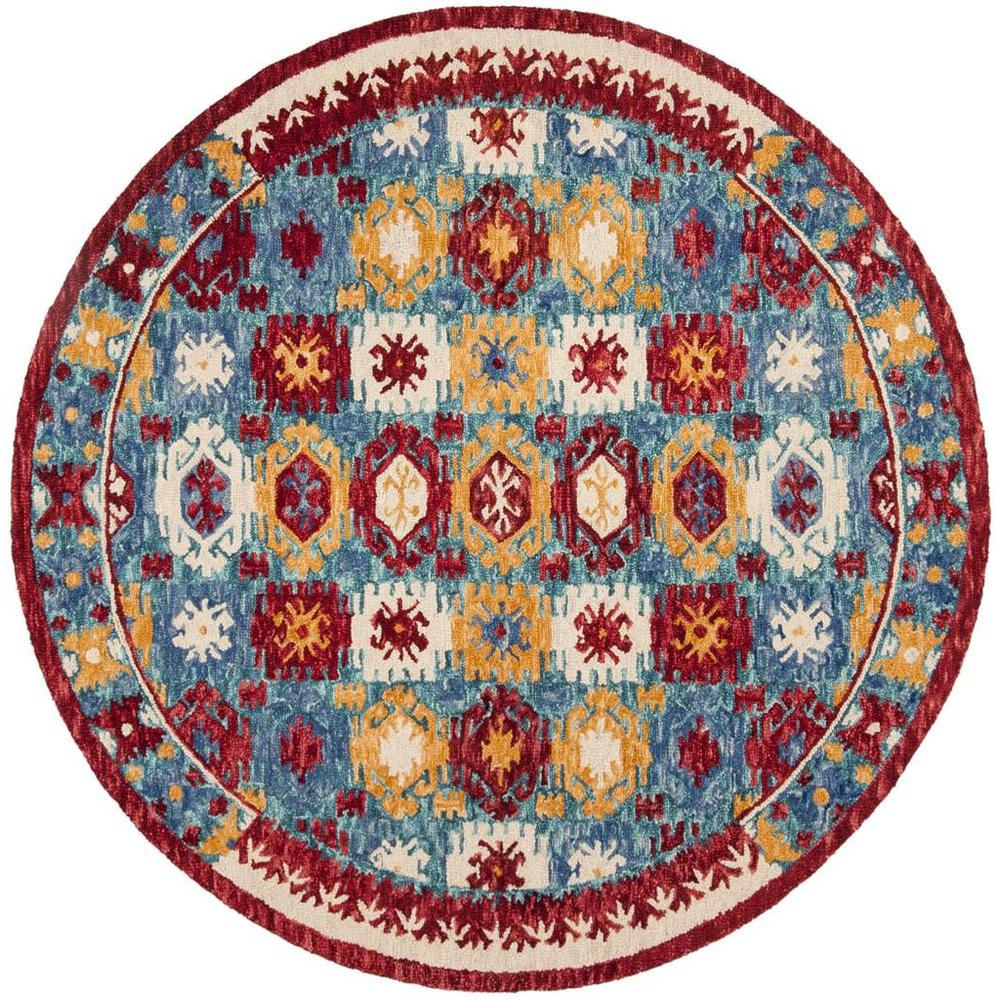 ASPEN, BLUE / RED, 7' X 7' Round, Area Rug, APN505A-7R. Picture 1