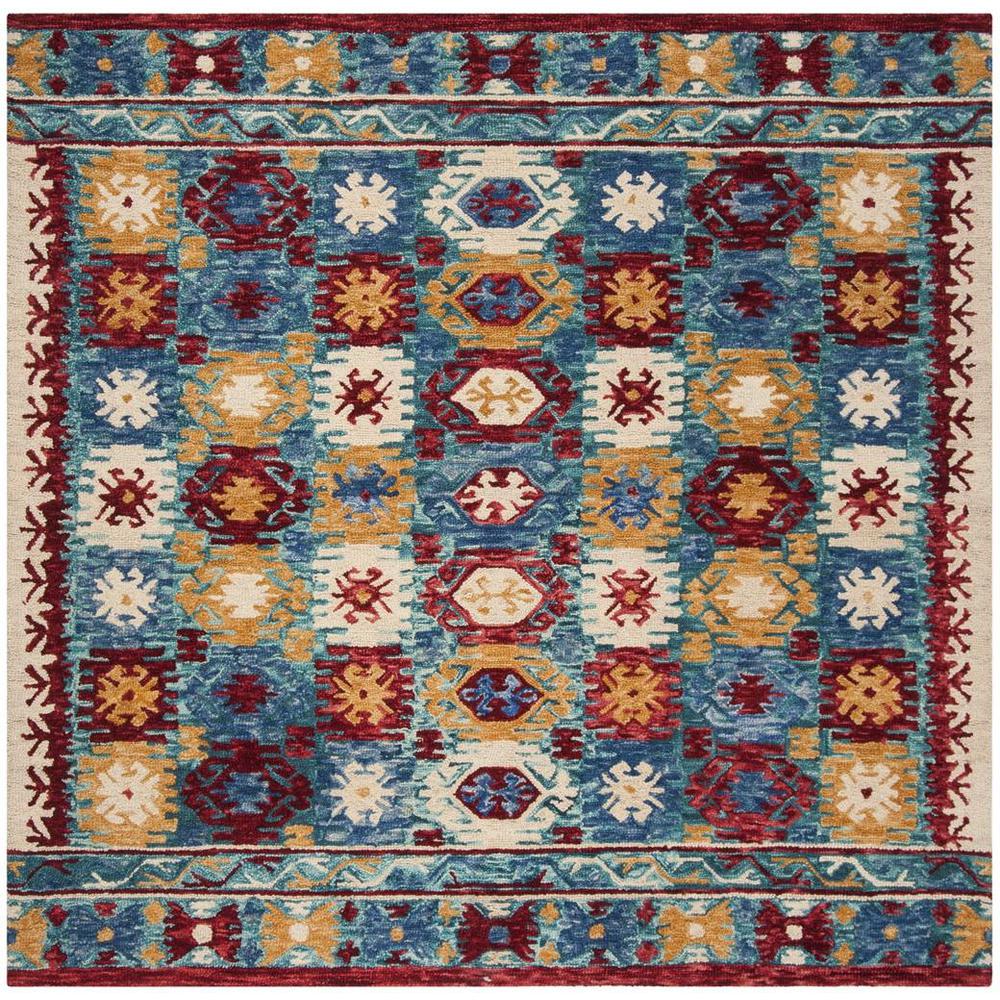 ASPEN, BLUE / RED, 7' X 7' Square, Area Rug, APN505A-7SQ. Picture 1
