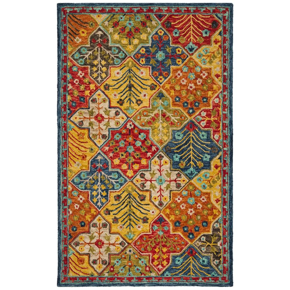 ASPEN, BLUE / ORANGE, 5' X 8', Area Rug. Picture 1