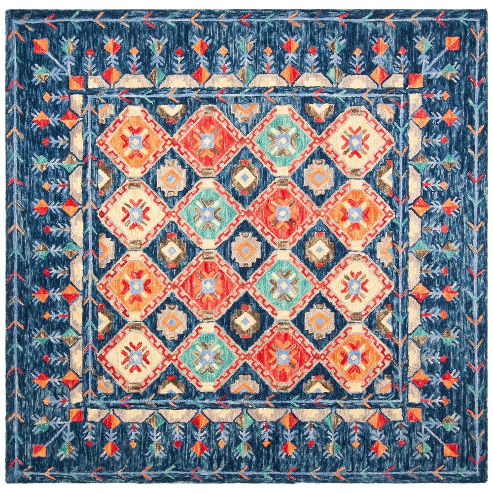 ASPEN, NAVY / ORANGE, 7' X 7' Square, Area Rug. Picture 1