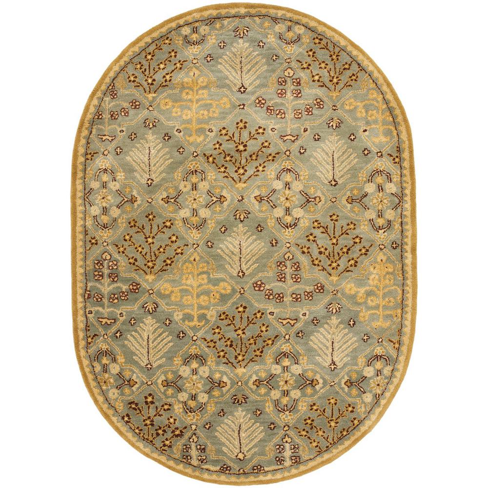 ANTIQUITY, LIGHT BLUE / GOLD, 4'-6" X 6'-6" Oval, Area Rug. Picture 1