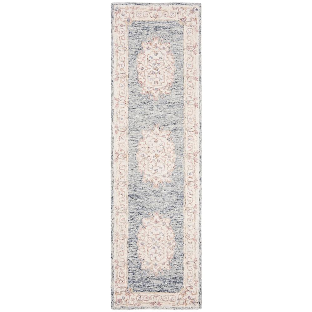 AUBUSSON, BLUE / PINK, 2'-3" X 8', Area Rug. Picture 1