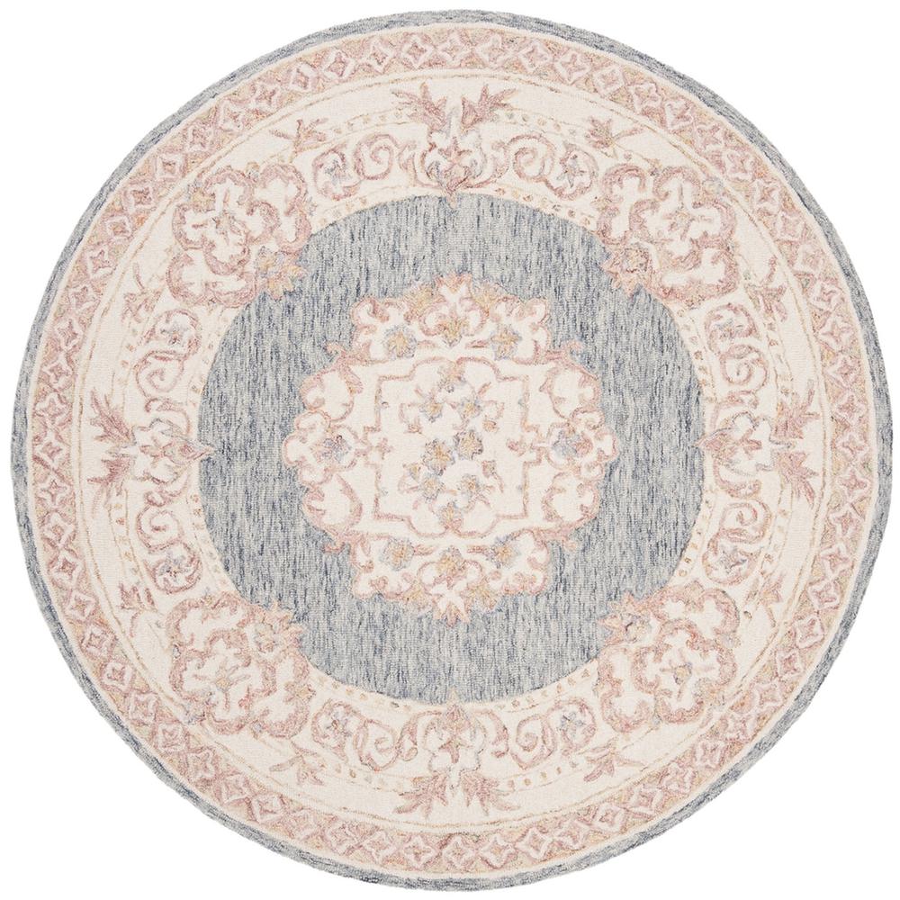 AUBUSSON, BLUE / PINK, 6' X 6' Round, Area Rug. Picture 1
