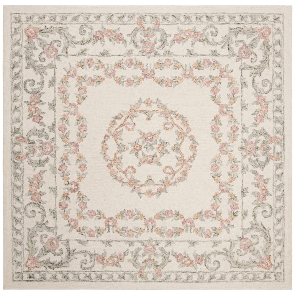 AUBUSSON, IVORY / PINK, 6' X 6' Square, Area Rug. Picture 1