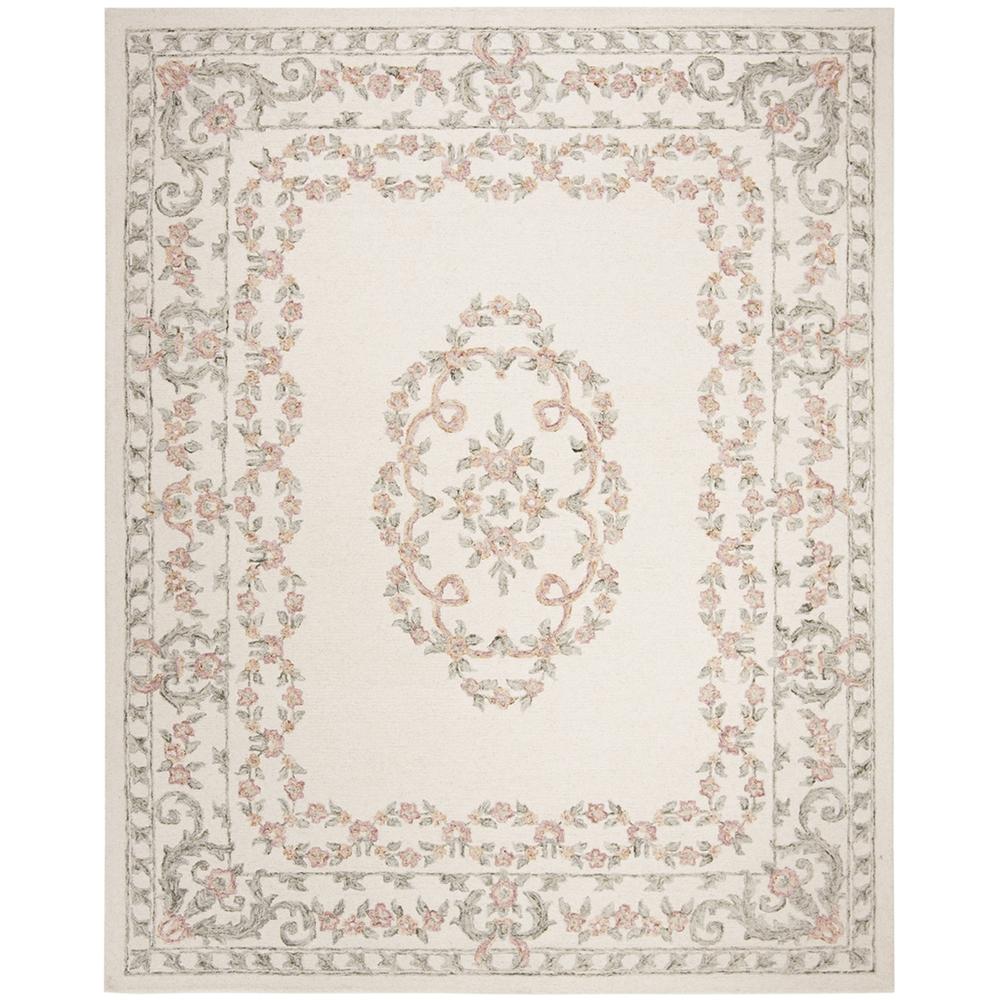 AUBUSSON, IVORY / PINK, 9' X 12', Area Rug. Picture 1