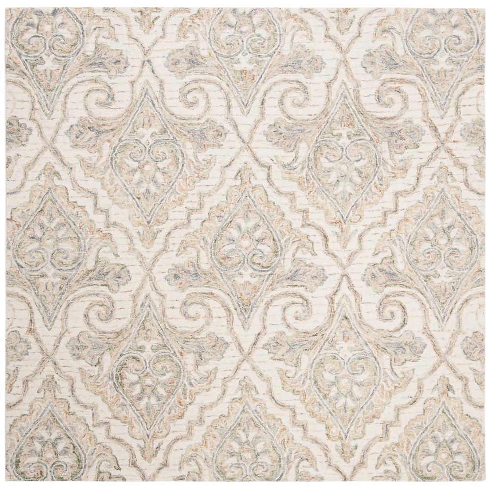 AUBUSSON, IVORY / GREEN, 6' X 6' Square, Area Rug. Picture 1
