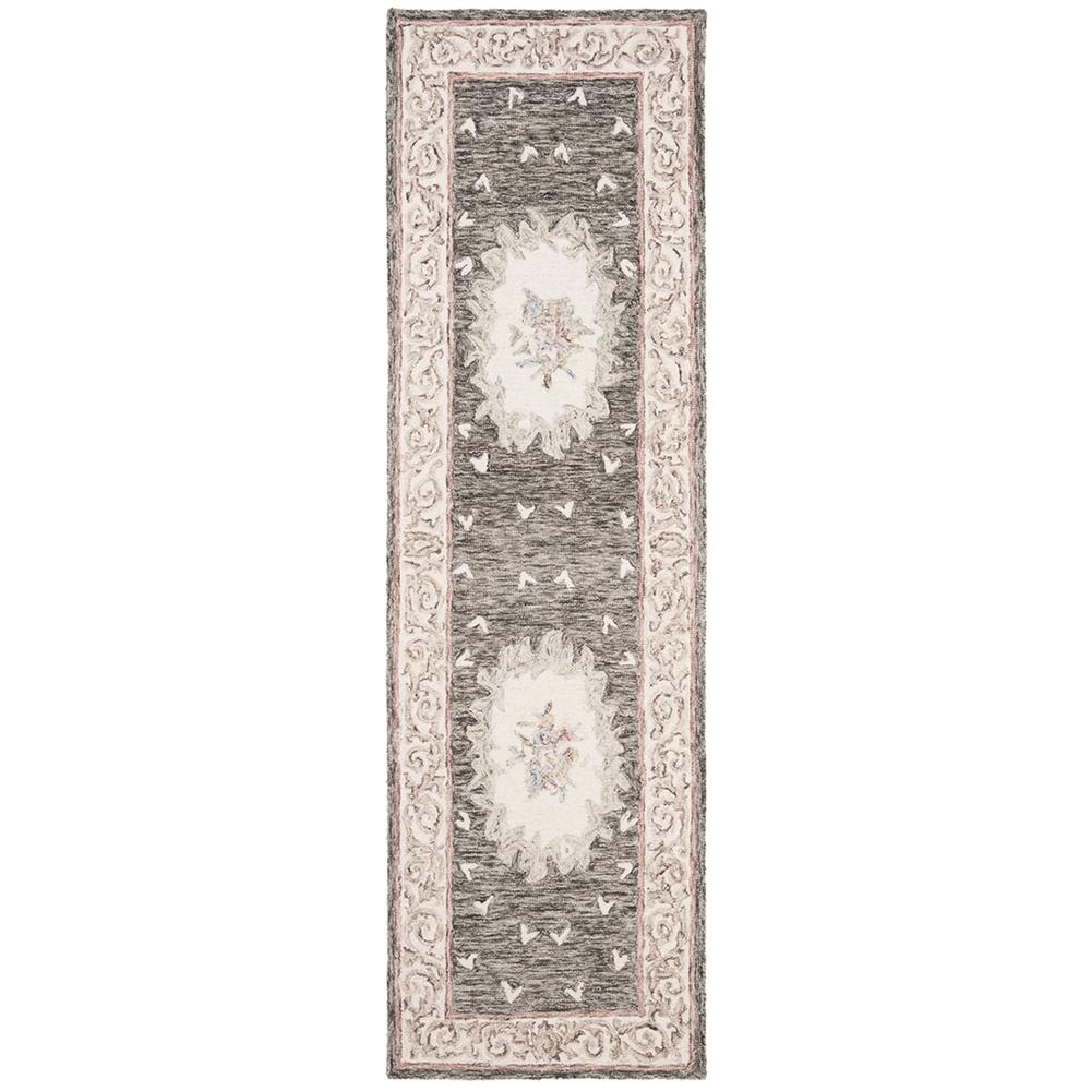 AUBUSSON, IVORY / CHARCOAL, 2'-3" X 8', Area Rug. Picture 1
