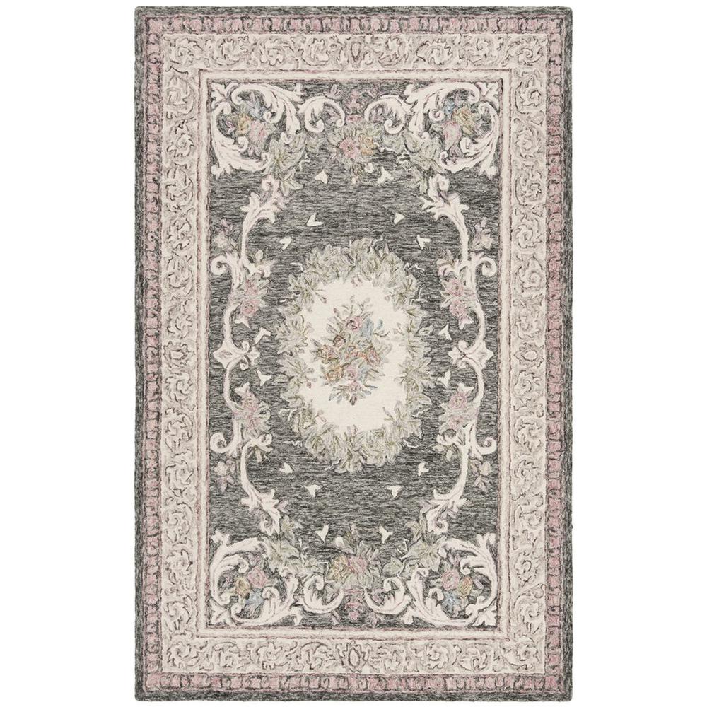 AUBUSSON, IVORY / CHARCOAL, 4' X 6', Area Rug. Picture 1