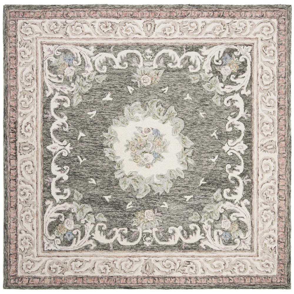 AUBUSSON, IVORY / CHARCOAL, 6' X 6' Square, Area Rug. Picture 1