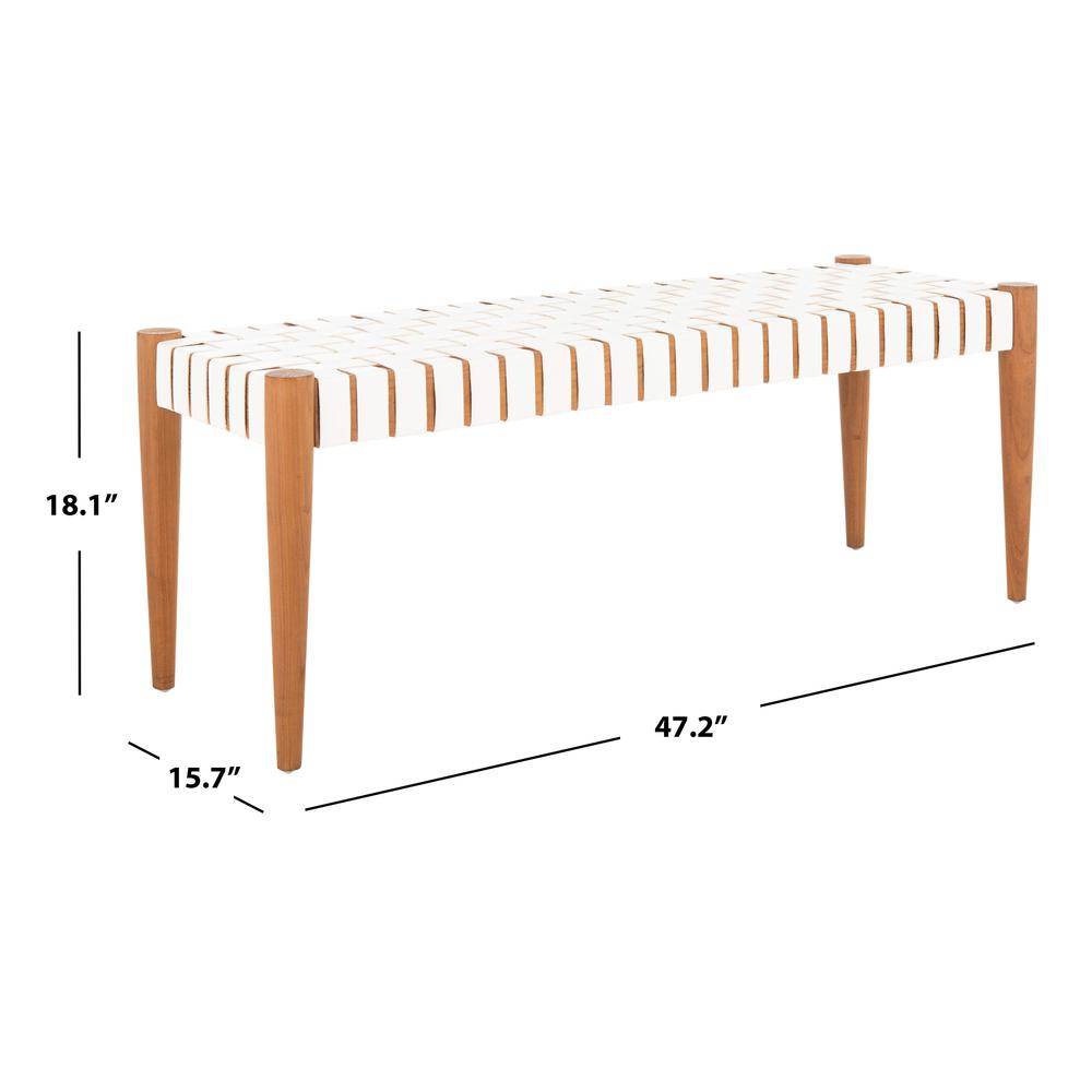 Amalia Leather Weave Bench, White/Oak. Picture 2