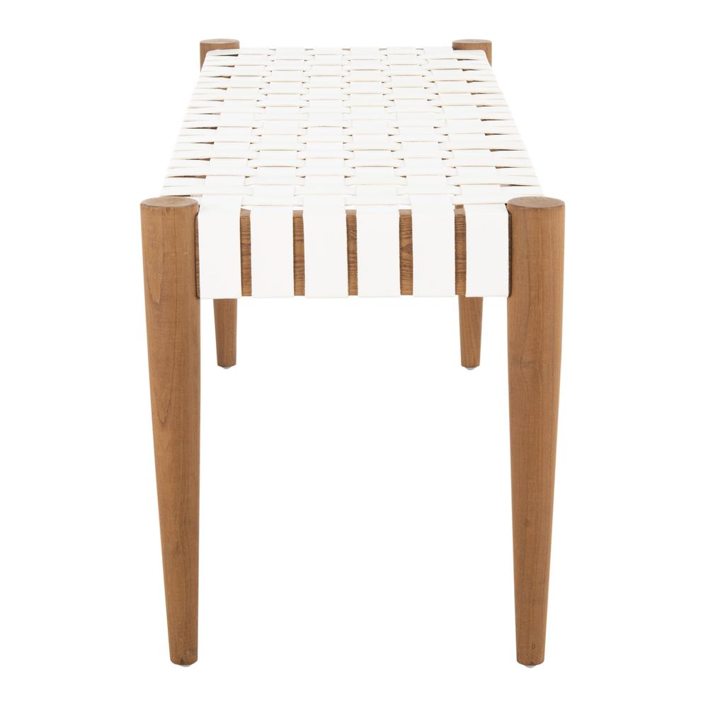 Amalia Leather Weave Bench, White/Oak. Picture 6