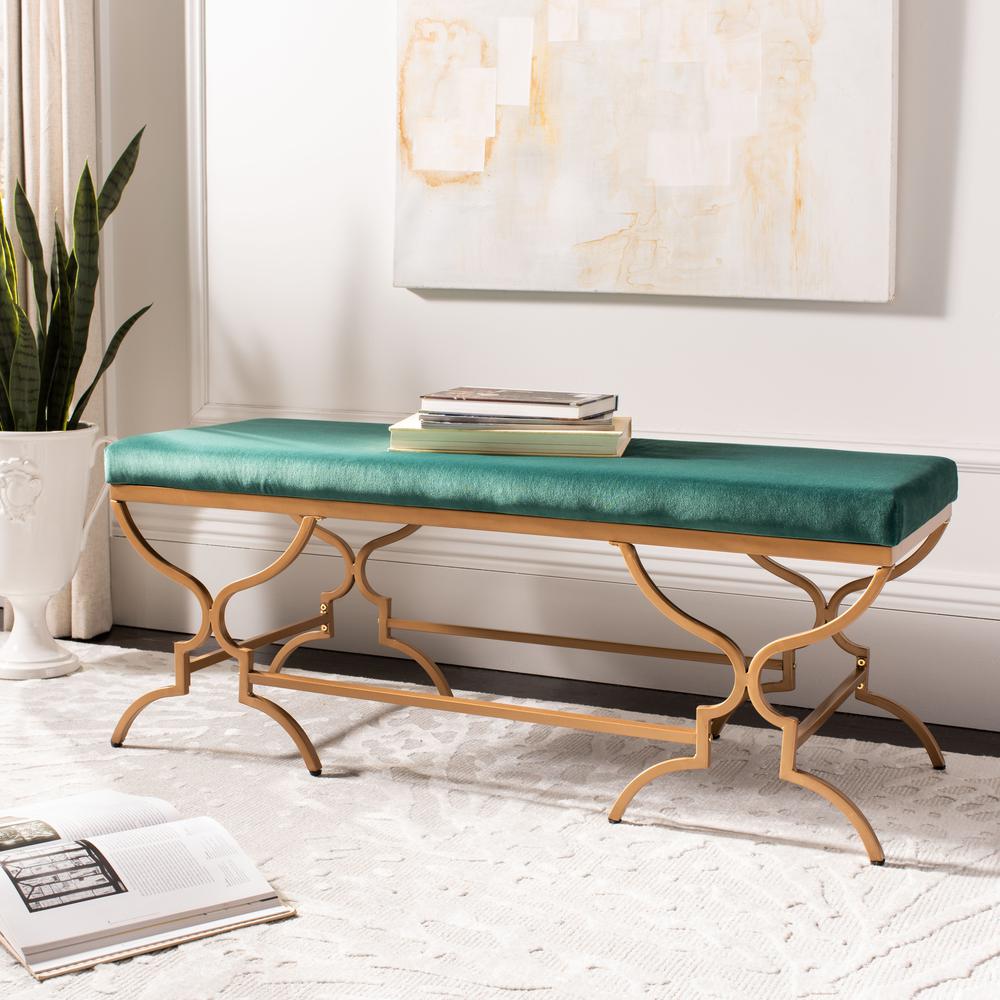 Juliet Rectangular Bench, Emerald/Gold. Picture 5