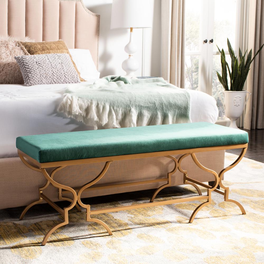 Juliet Rectangular Bench, Emerald/Gold. Picture 6