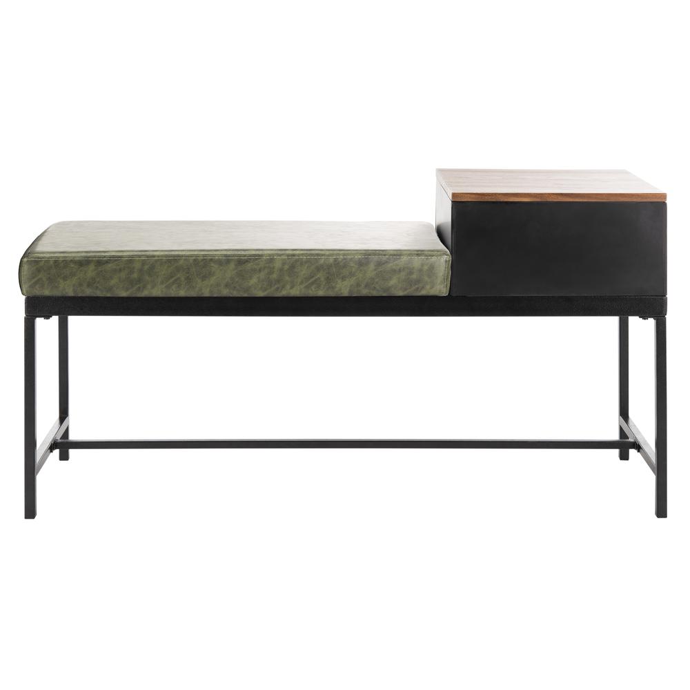 Maruka Bench With Storage, Grey Wash/Dark Green. Picture 2