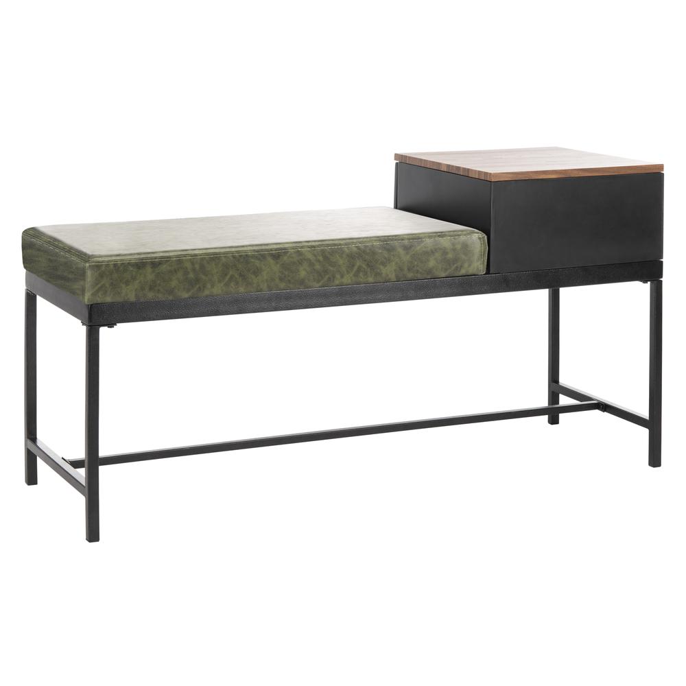 Maruka Bench With Storage, Grey Wash/Dark Green. Picture 3