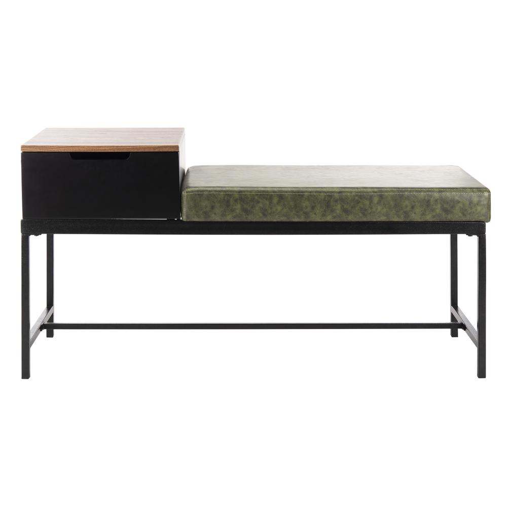 Maruka Bench With Storage, Grey Wash/Dark Green. Picture 1