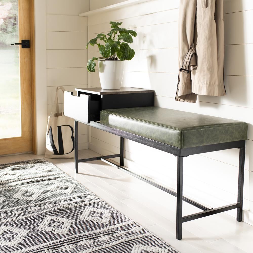 Maruka Bench With Storage, Grey Wash/Dark Green. Picture 8