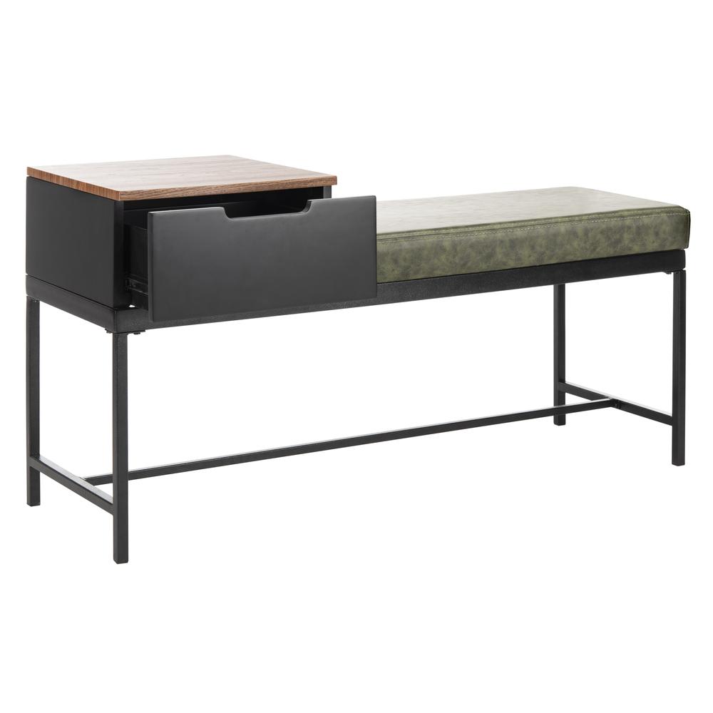 Maruka Bench With Storage, Grey Wash/Dark Green. Picture 9