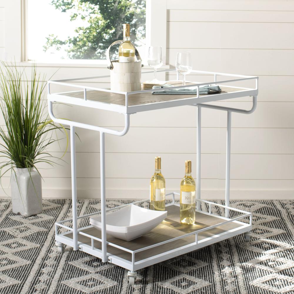 Dawson 2 Tier Rectangle Bar Cart, Rustic Oak/White. Picture 6