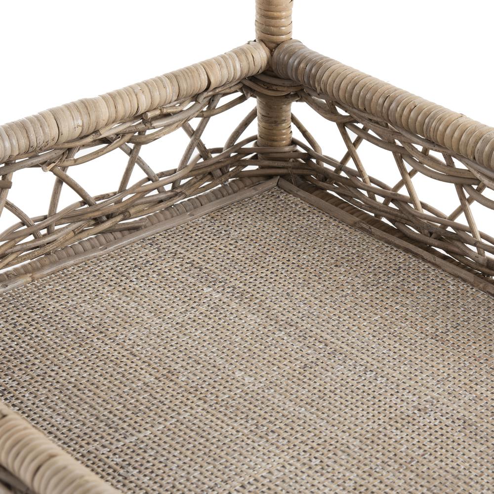 Ambrose 2 Tier Rattan Bar Cart, Grey Wash/Antique Brass. Picture 4