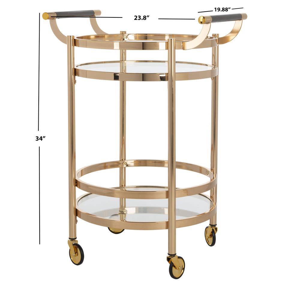 Sienna 2 Tier Round Bar Cart, Gold. Picture 3