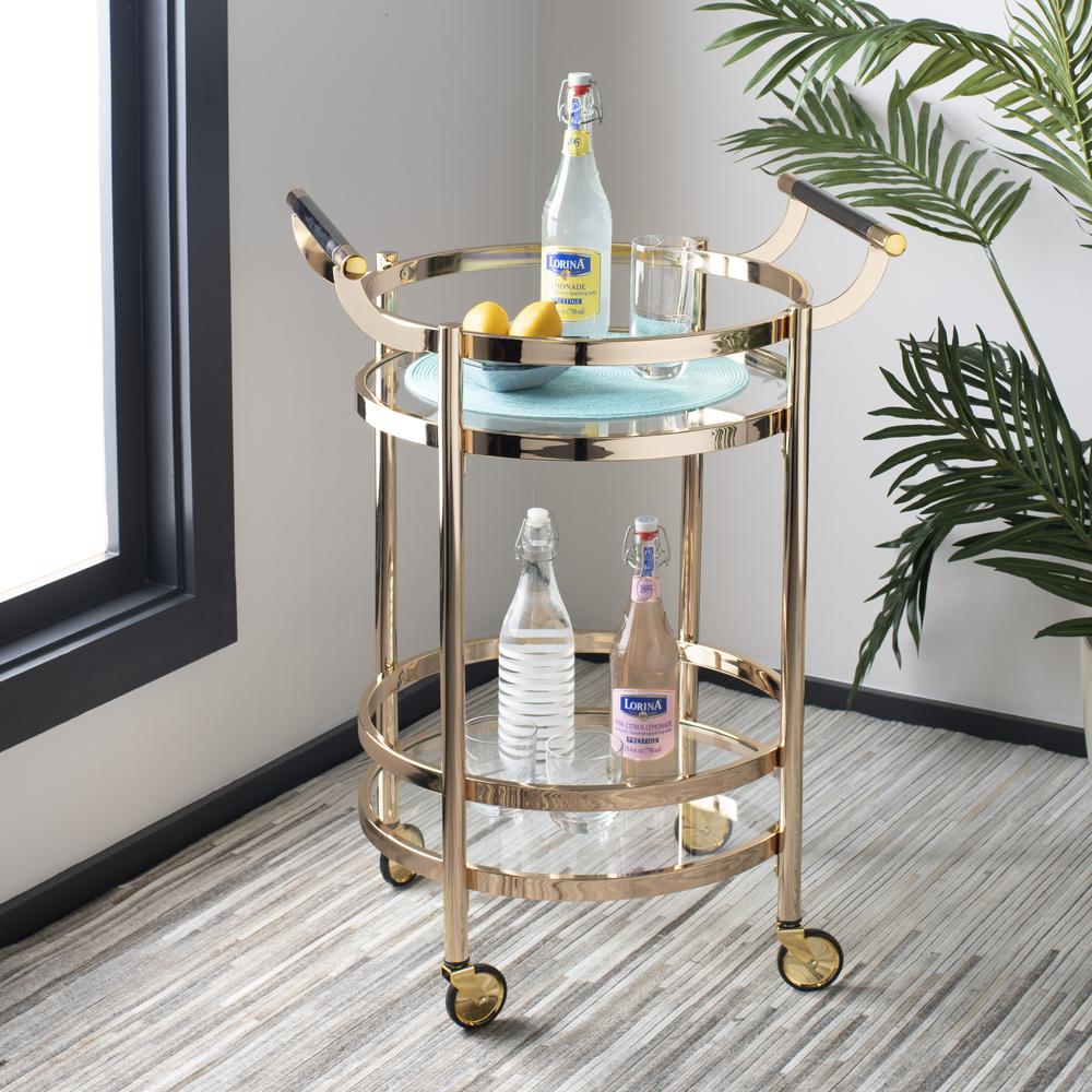 Sienna 2 Tier Round Bar Cart, Gold. Picture 5