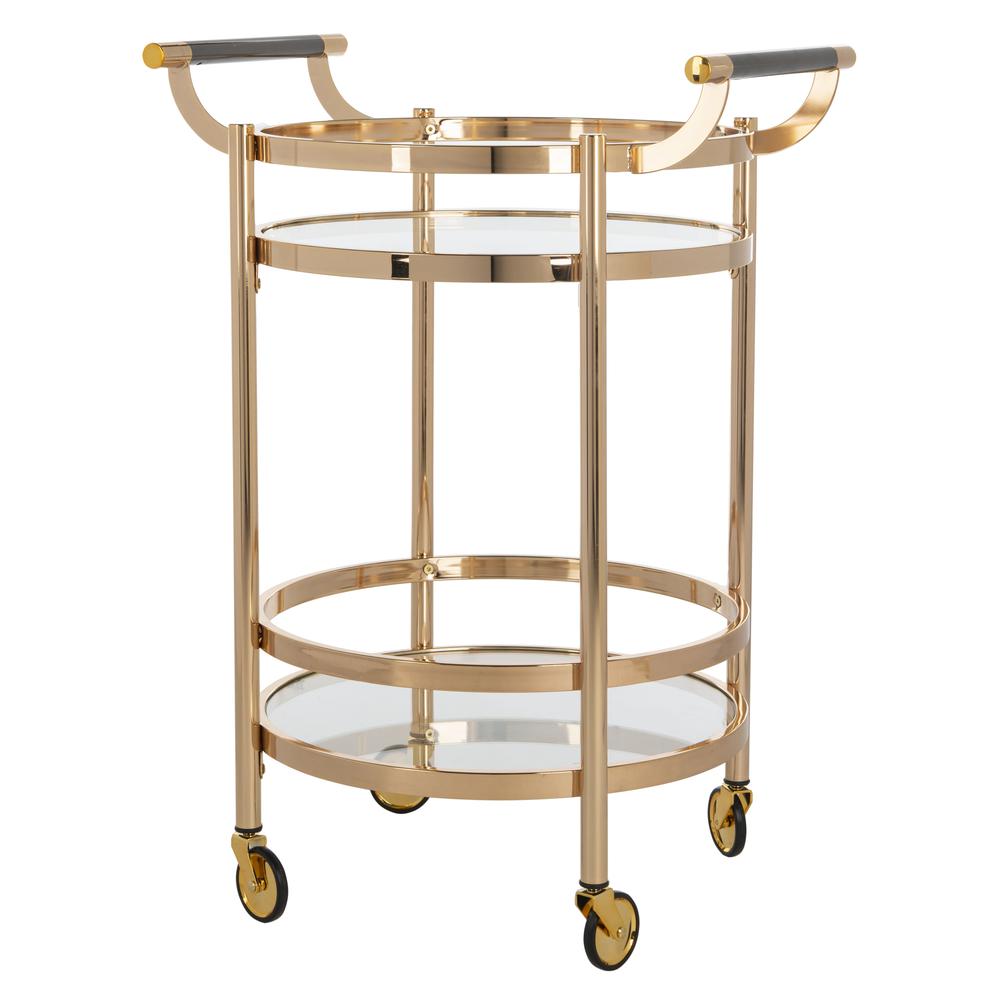 Sienna 2 Tier Round Bar Cart, Gold. Picture 6