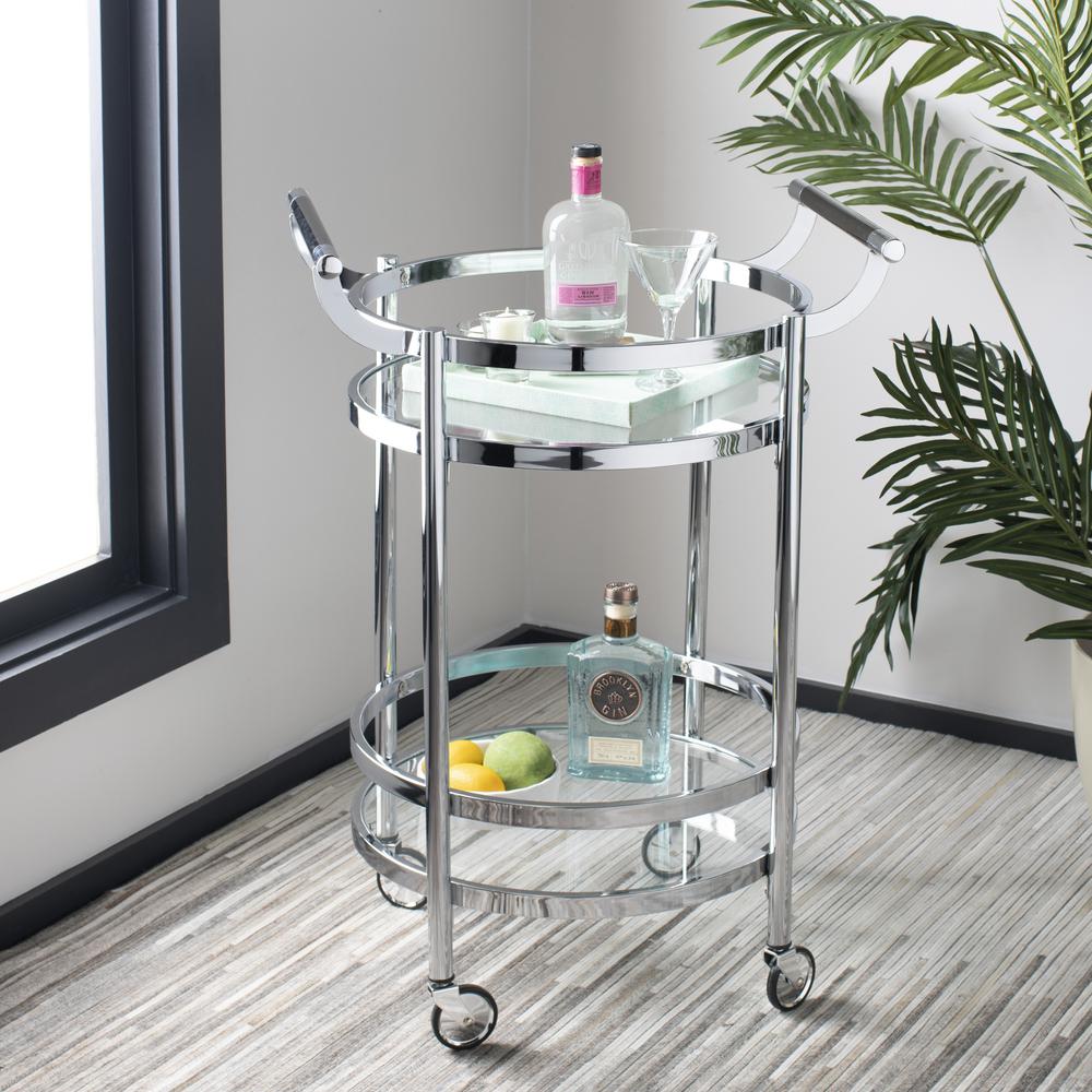 Sienna 2 Tier Round Bar Cart, Chrome. Picture 5