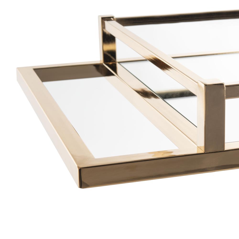 Capri 2 Tier Rectangle Bar Cart, Gold/Mirror. Picture 2