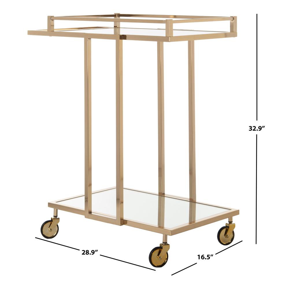 Capri 2 Tier Rectangle Bar Cart, Gold/Mirror. Picture 3