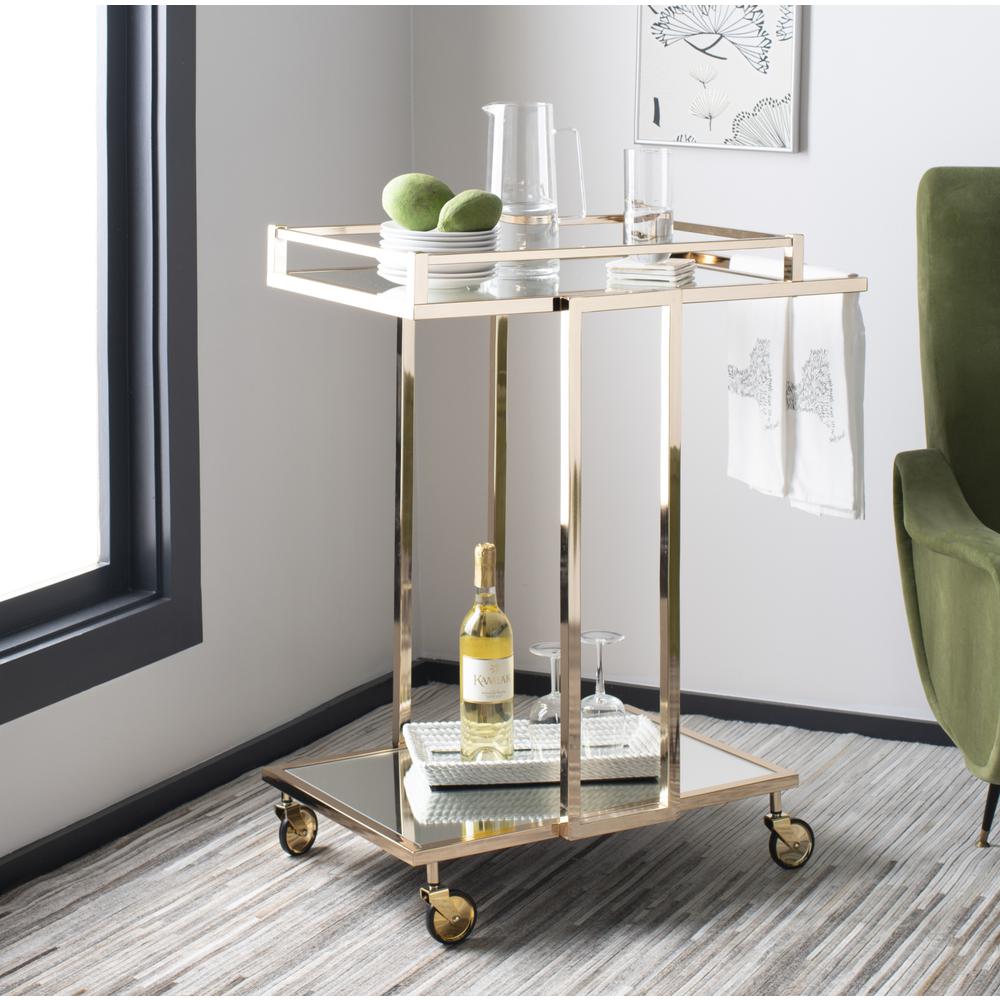 Capri 2 Tier Rectangle Bar Cart, Gold/Mirror. Picture 5