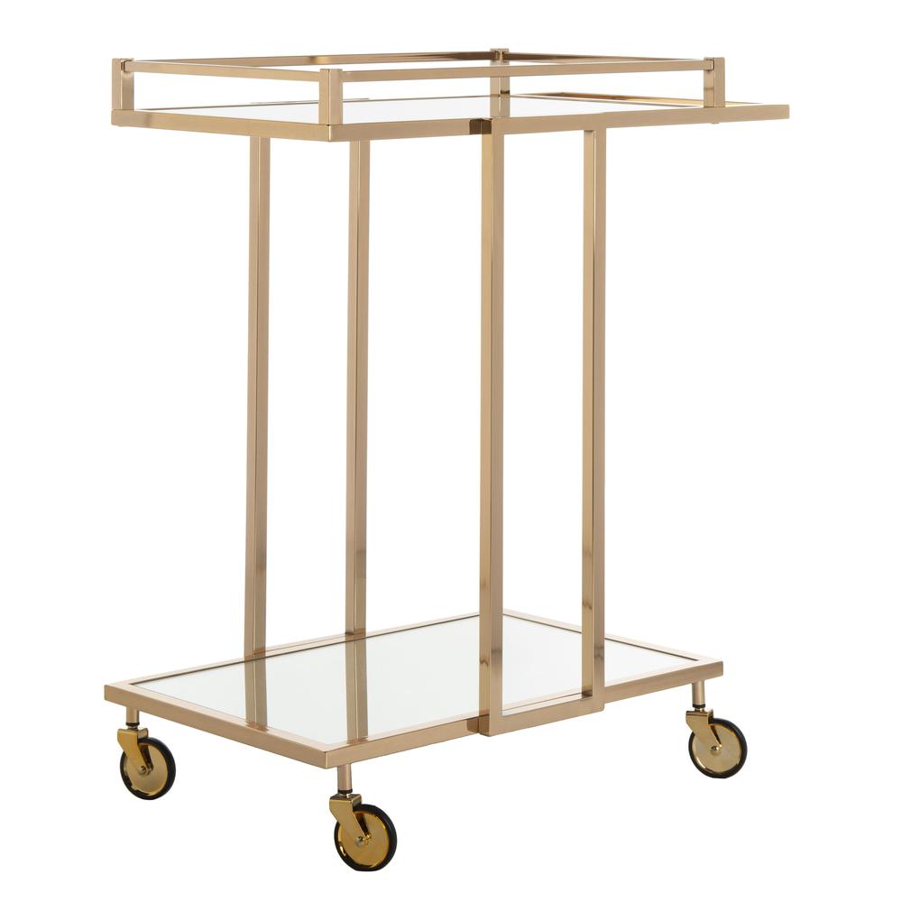 Capri 2 Tier Rectangle Bar Cart, Gold/Mirror. Picture 6