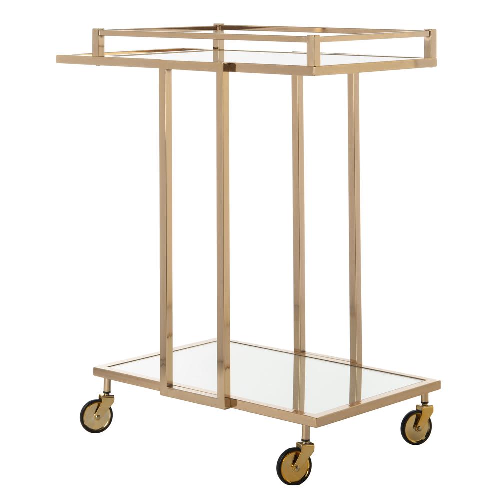 Capri 2 Tier Rectangle Bar Cart, Gold/Mirror. Picture 8