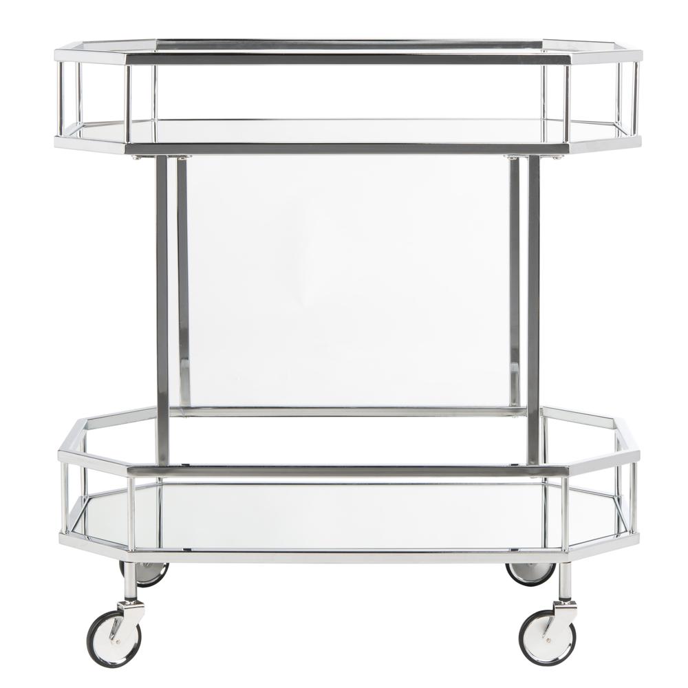 Silva 2 Tier Octagon Bar Cart, Silver/Mirror. Picture 1